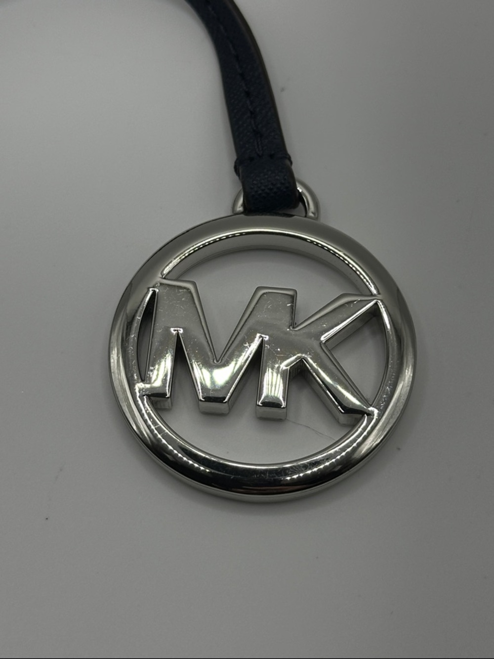 Michael Kors Silver MK Logo Key Charm with Navy Strap